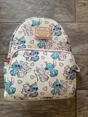 Loungefly Stitch & Angel Heart Pattern Mini Backpack - White, Pink, Blue